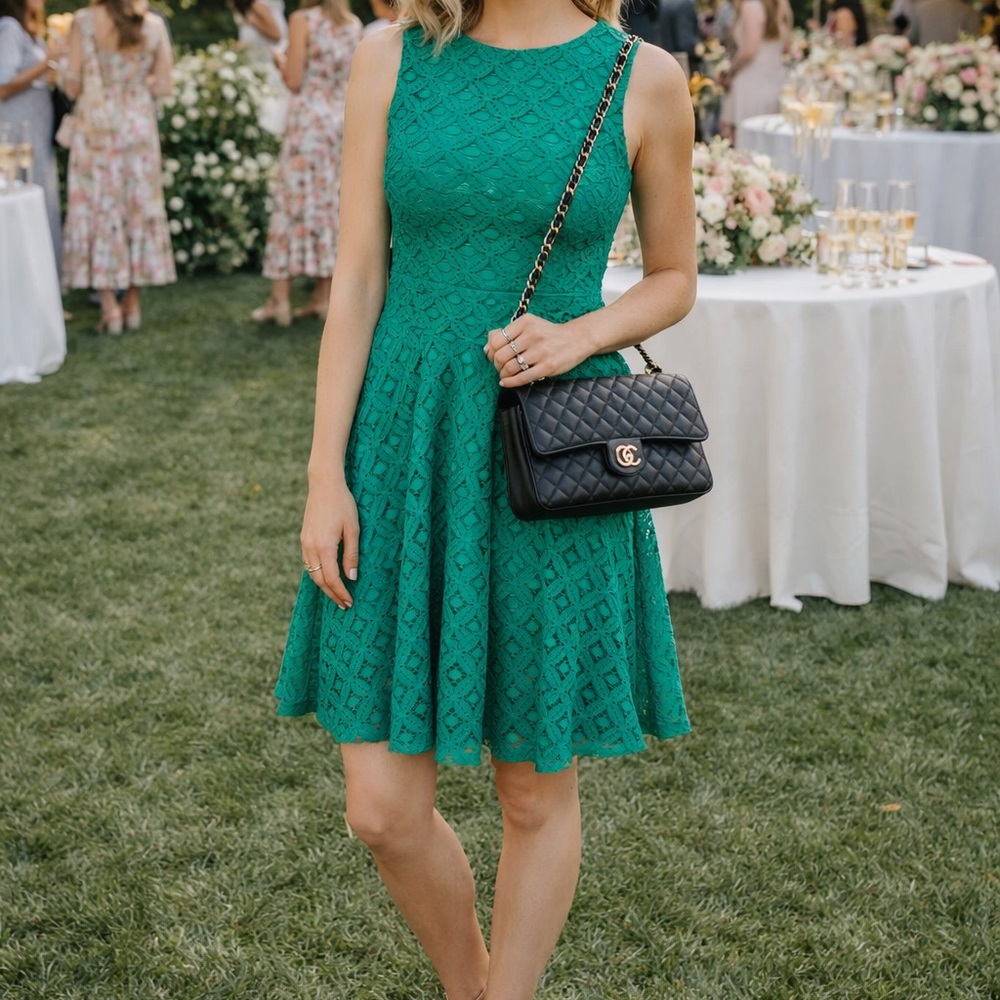 Tiana B. Emerald Green Sleeveless Lace Midi Dress